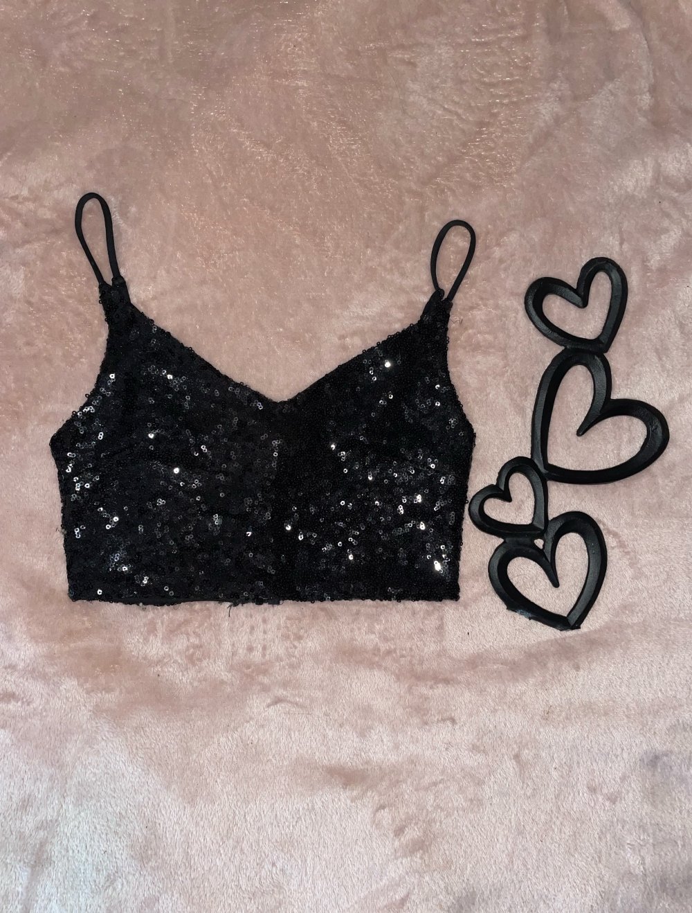 Top mit Glitzerpailetten, schwarz