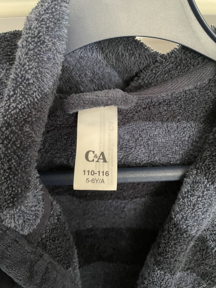 Kuscheliger Frottee Bademantel blau gestreift Gr. 110 