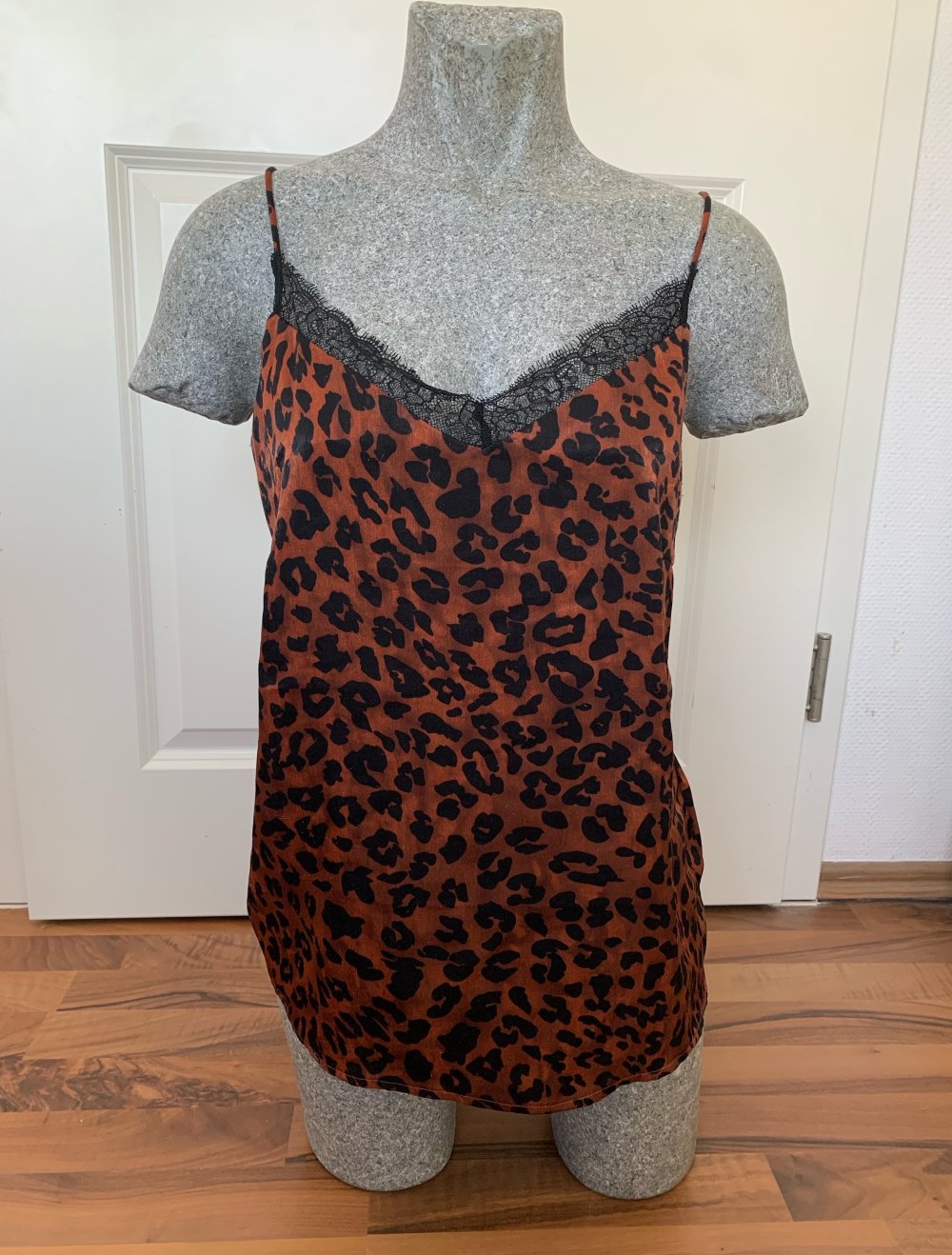 Sommer Top S Animal Print Spitze Braun Schwarz
