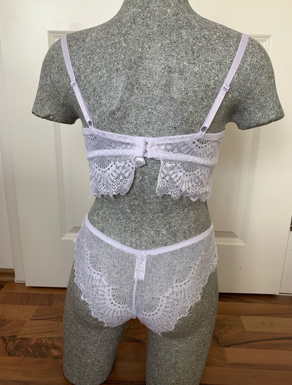 Dessous Set 2-teil. Bügel-BH + Slip Spitze Push-Up Unterwäsche 85/B Weiß