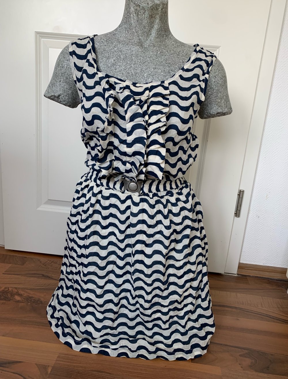 Blend Kleid Gr. 36 / S Sommerkleid Neu Blau Creme Gürtel