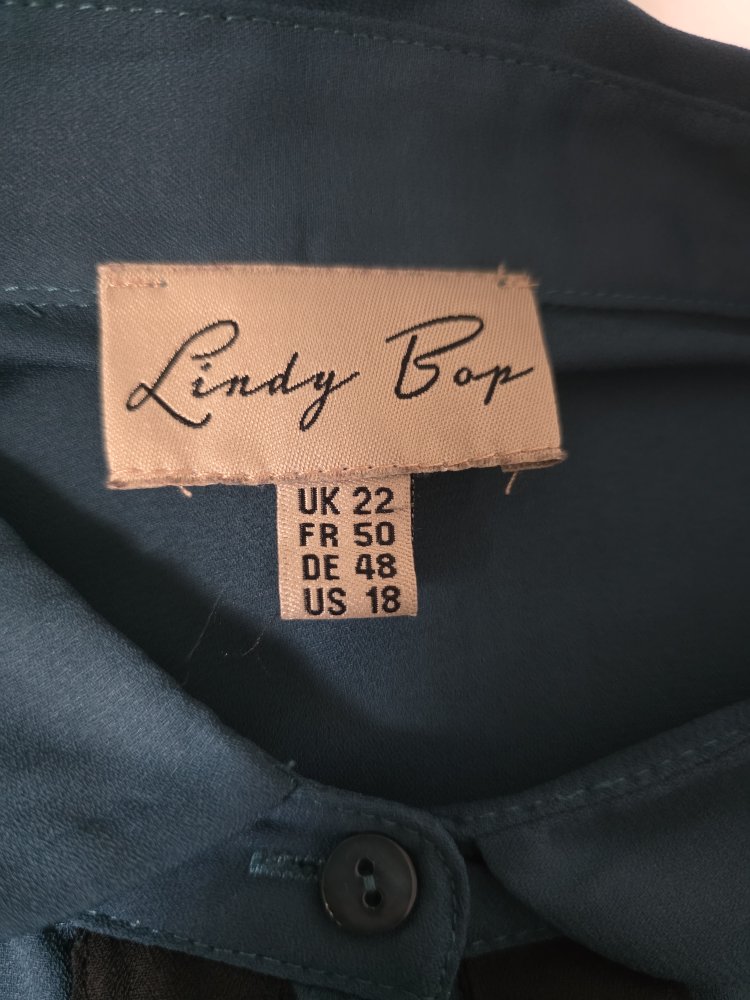 Transparente Bluse Lindy Bop 48 UK22 Petrol Türkis weite Ärmel 