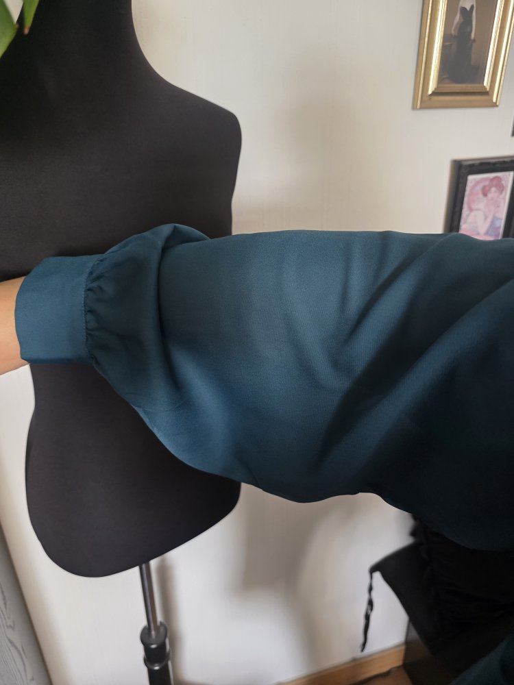 Transparente Bluse Lindy Bop 48 UK22 Petrol Türkis weite Ärmel 