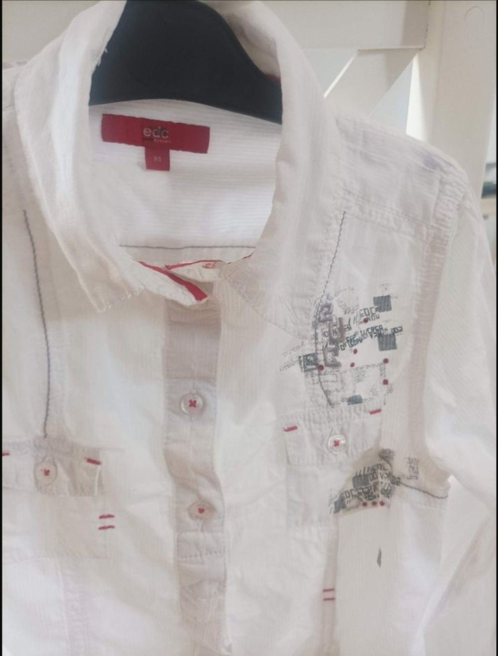 *** Esprit Bluse Gr.122/128/XS Hemd weiß rot ***