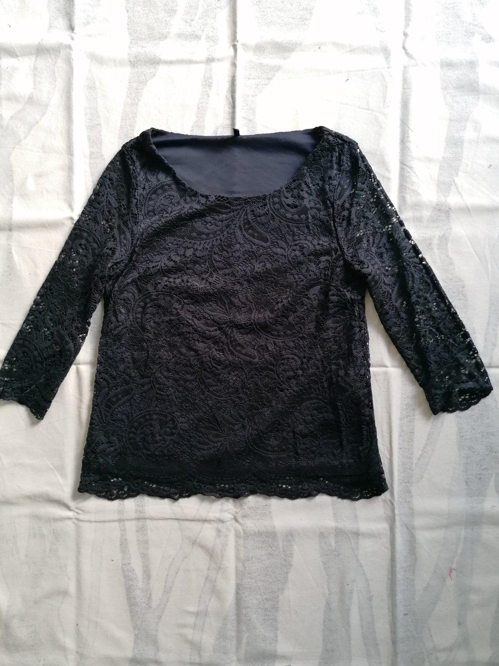 Basic 3/4 Arm Shirt aus Spitze Spitzenshirt Spitzenpulli dunkelblau