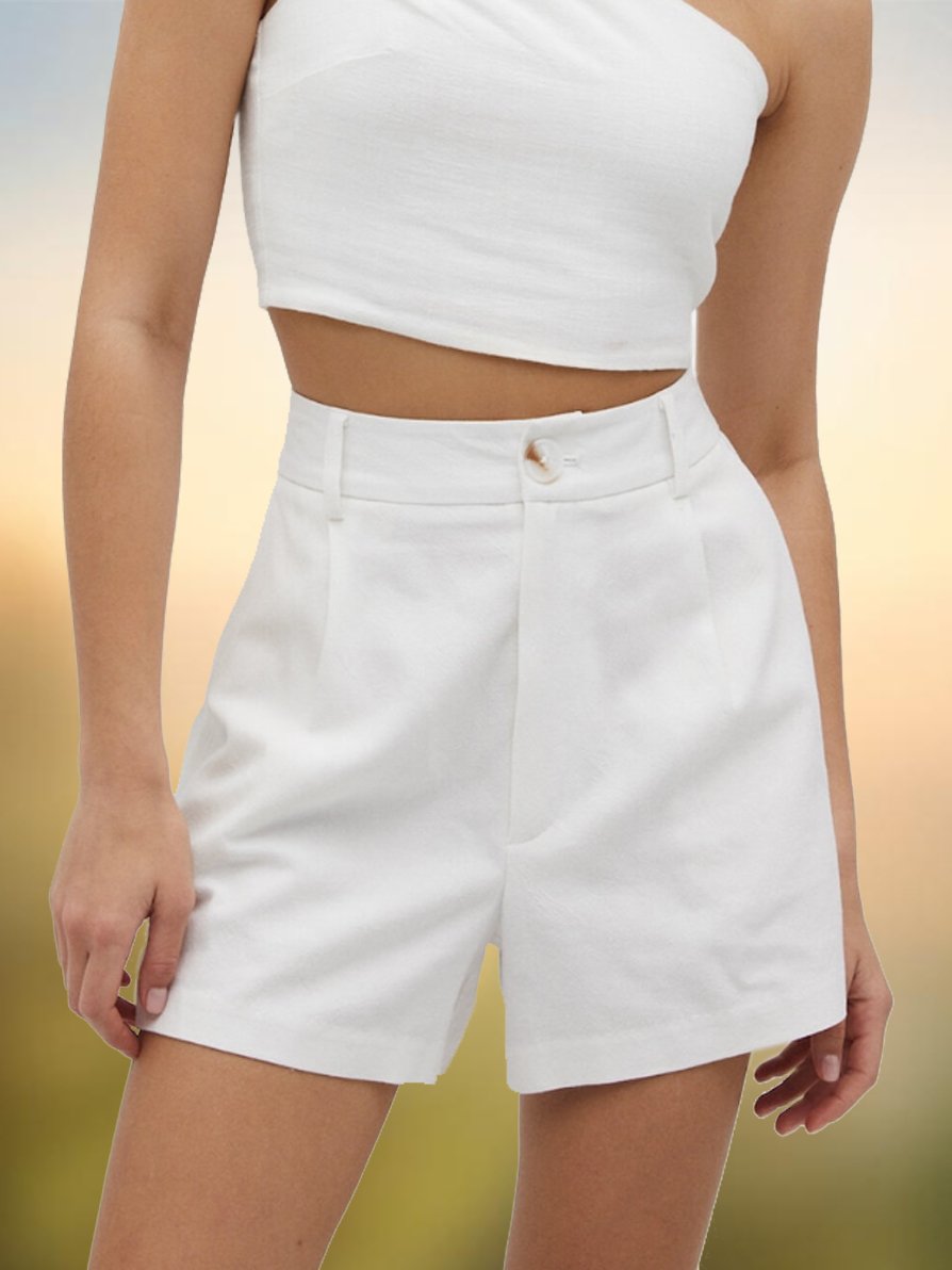 Stradivarius Shorts aus Viskose Leinen kurze Leinenhose Leinenshorts High Waist schneeweiß Größe M