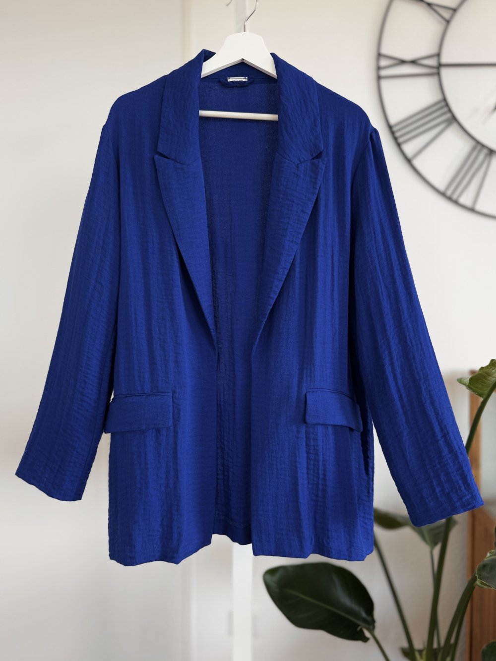 Pimkie Longblazer Viskose Blazer lang leicht mit Struktur elegant royalblau Größe L