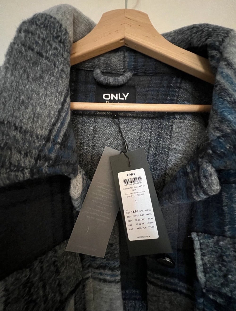 ONLY Kariertes Overshirt / Shacket – Größe L – Neu mit Etikett