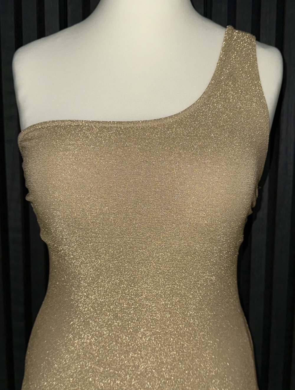 Infinity Badeanzug Gr. XL Neu One Shoulder Gold Glitzer