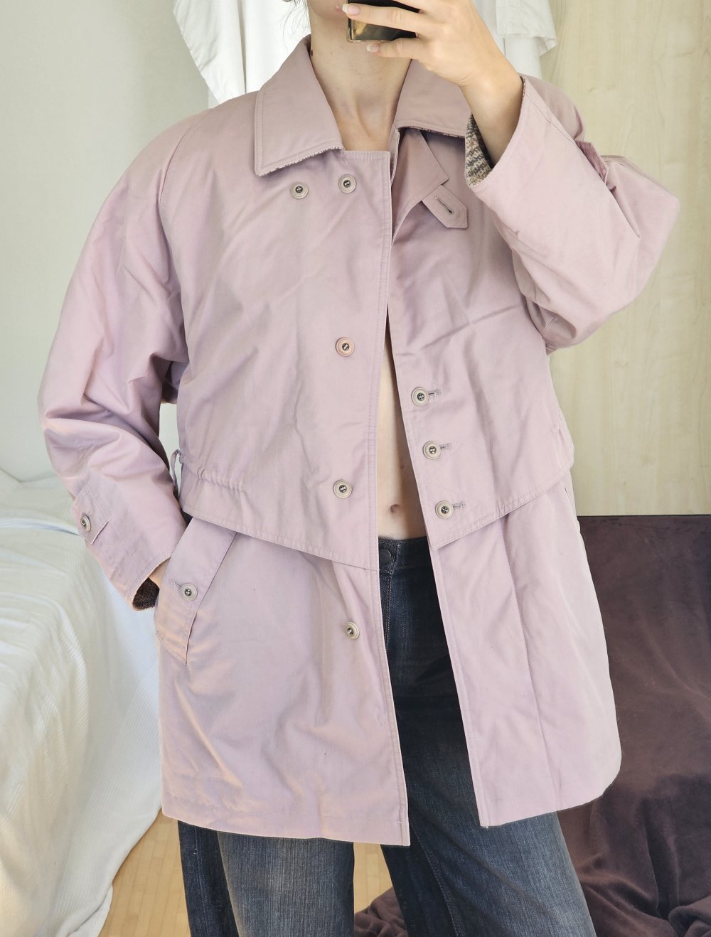 Vintage Mantel Jacke Retro 90s 80s y2k Rose Oversize Trenchcoat