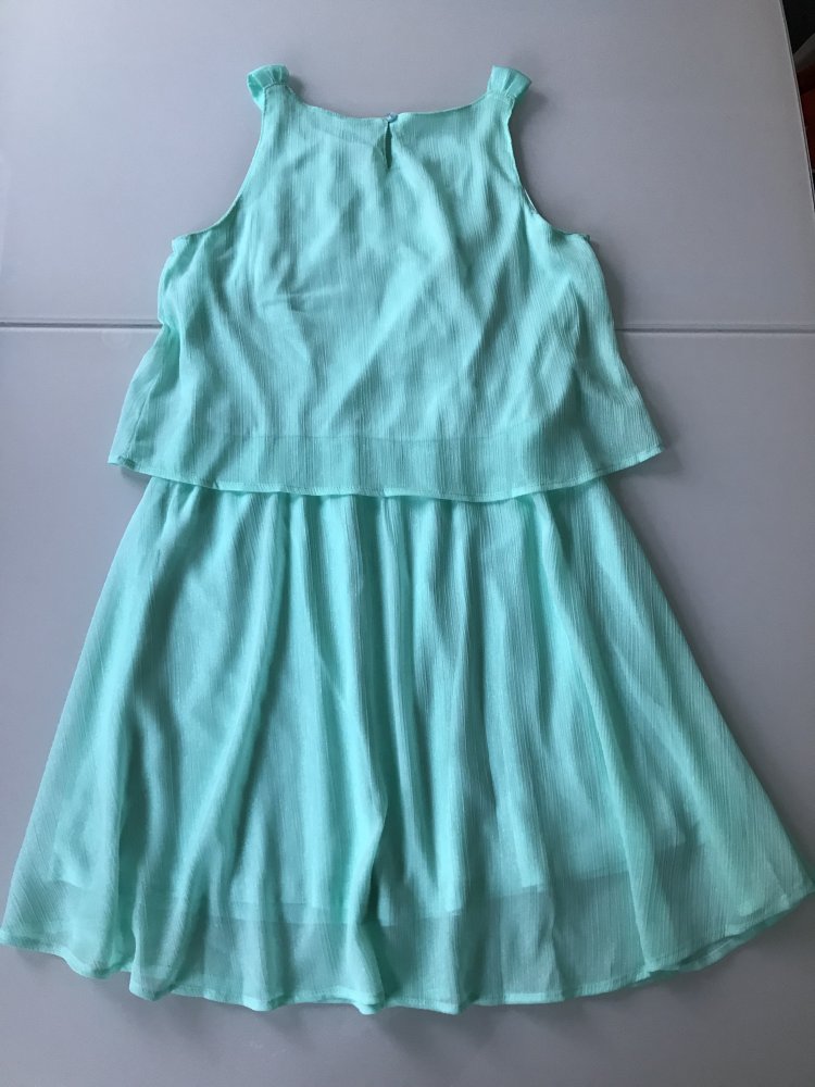  Mädchen Kleid Kleidchen Grün Schmetterlingen Glitzer Glanz Effekt Besondere Anlässe Unterrock, Marke: Here+There C&A, Gr. 158, NEU mit Etikett