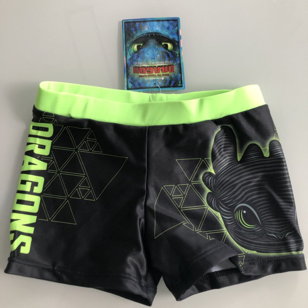 Jungen Kinder Badehosen Bademode Slips Dragons Schwarz Grün Neon Strand Sommer Gr. 92 