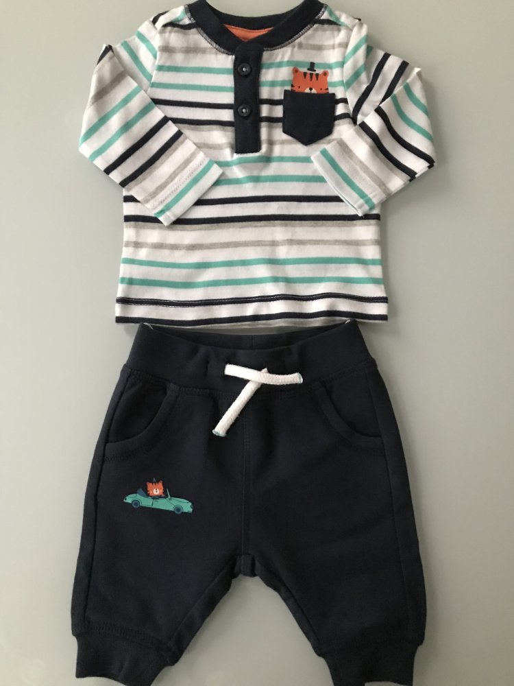 Baby Jungen Kinder Outfit Set 2-teilig Bluse Hose Bio-Baumwolle 100% Baumwolle Gr. 56 neu mit Etikett, Marke: C&A 