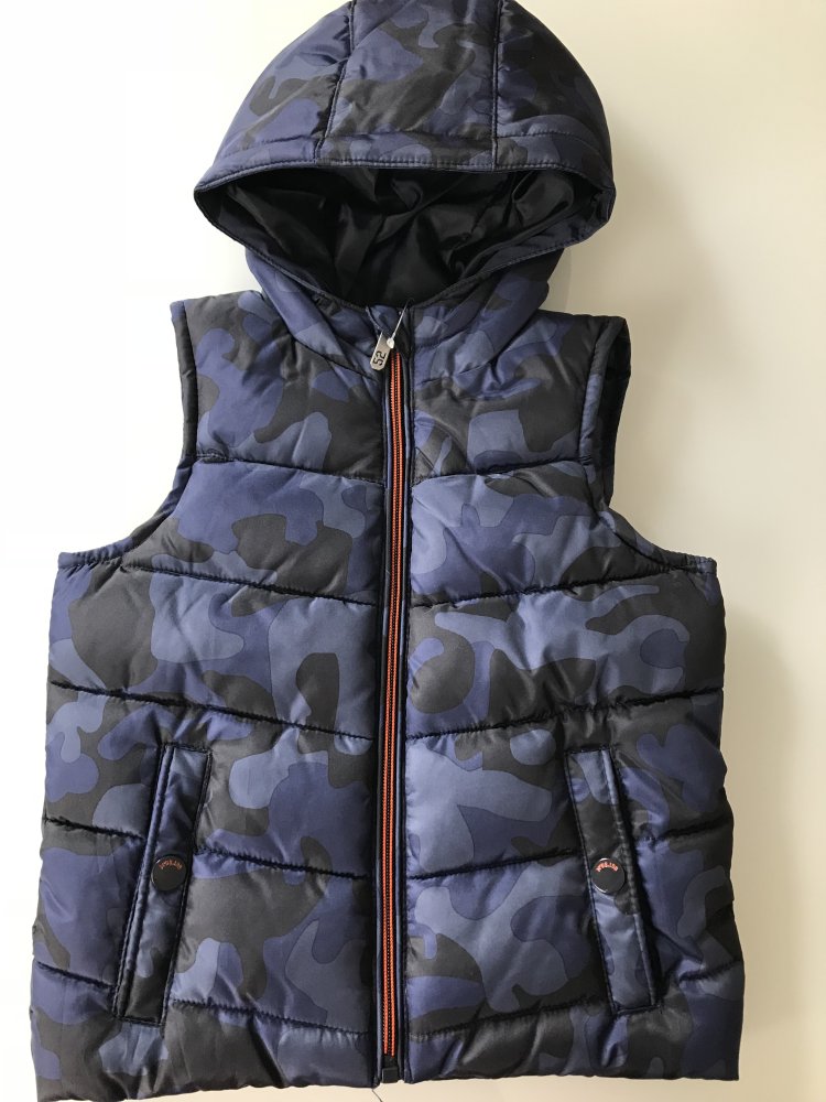 Jungen Kinder Weste Steppweste Camouflage Armee Kapuze Reißverschluss Marineblau Blau Schwarz Gr. 104  Ideal für die Übergangszeit Palomino