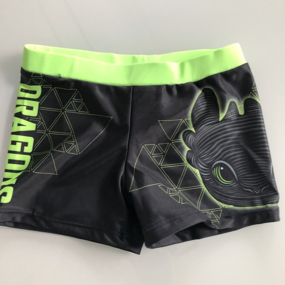 Jungen Kinder Badehosen Bademode Slips Dragons Schwarz Grün Neon Strand Sommer Gr. 92 