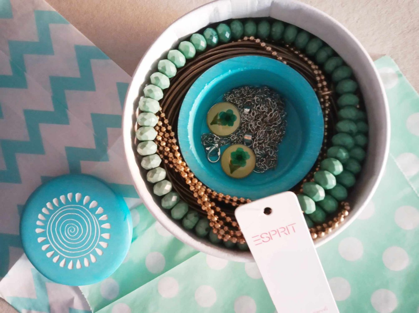 Modeschmuck-Set Halsketten Armbänder Ohrringe Steindose Mint Esprit NEU! VB!