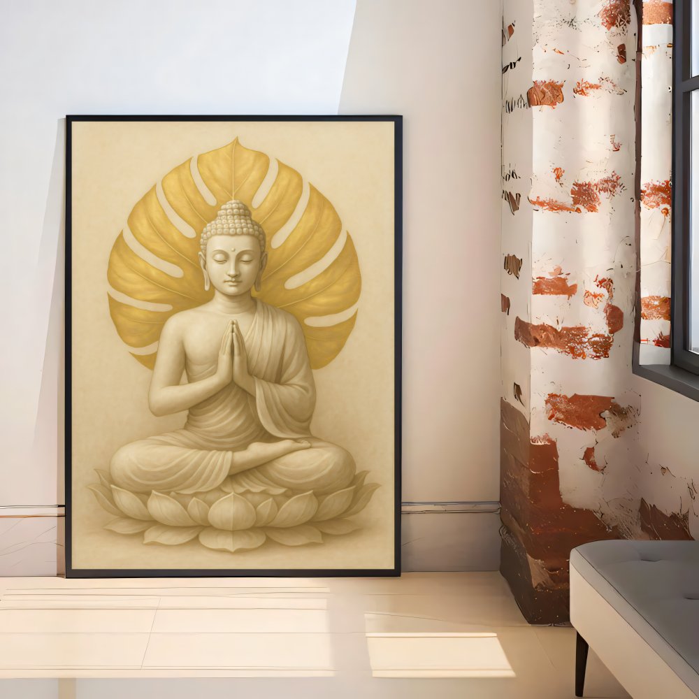 Digitales Poster Buddha Meditation Gold – Spirituelle Wandkunst – JPEG 300dpi