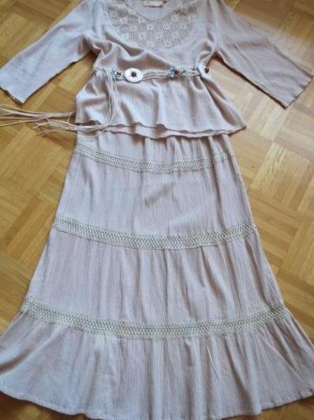 2-Teiler, Rock und Oberteil, beige, Gr.40/42
