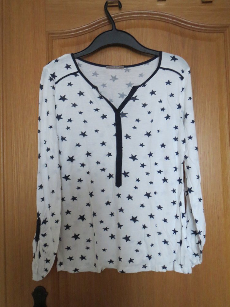 Shirt, Gr.36/38, Langarm, weiß-dunkel blau