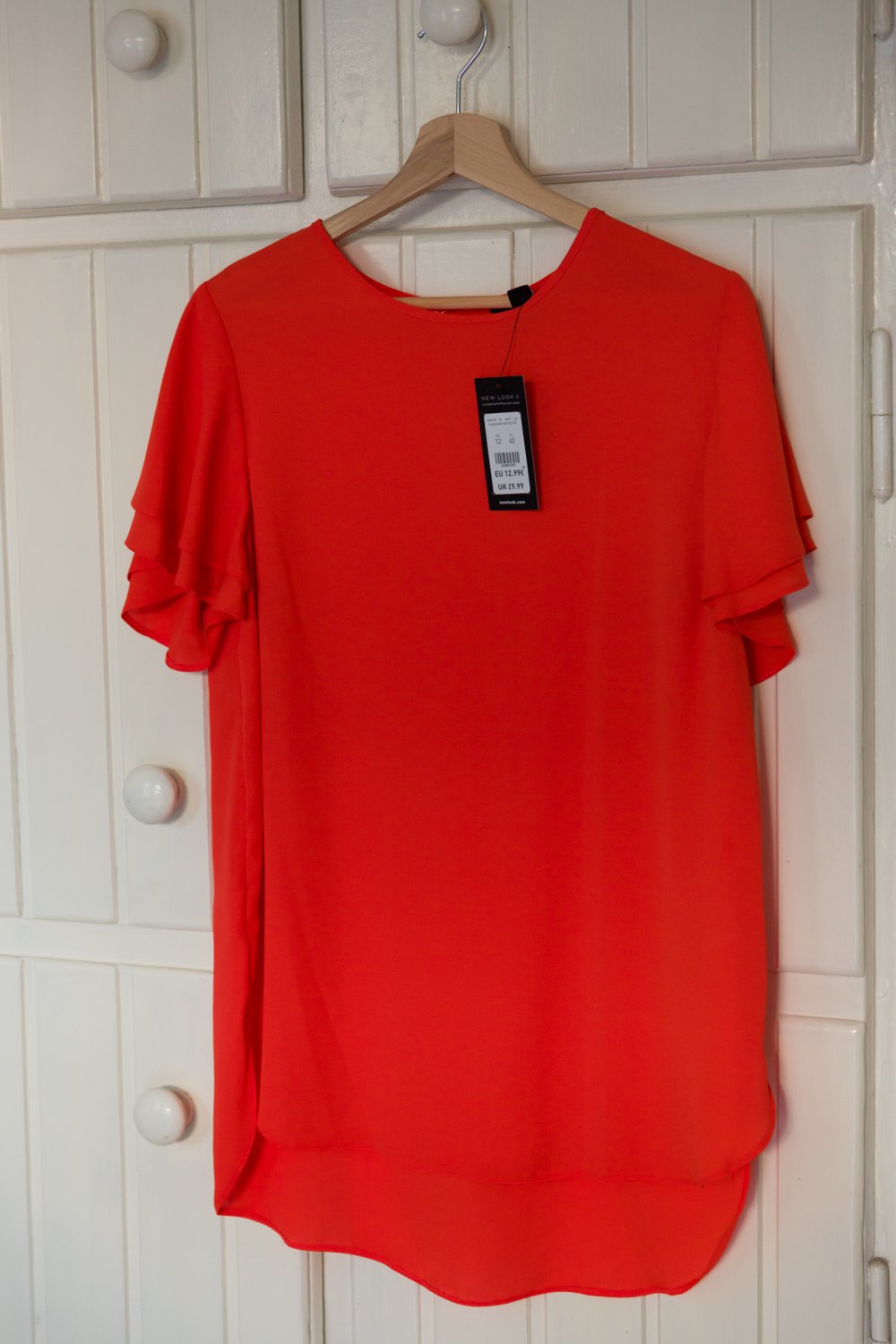 rotes Top von New Look mit Rüschenärmeln in Größe 40