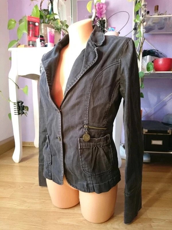 Jeans Blazer | Gr. S 36 M 38 | dunkelgrau Nadelstreifen | UND