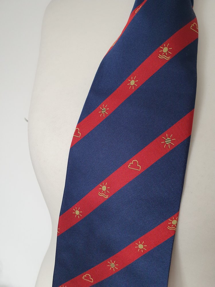 Krawatte Binder Necktie Schlips reine Seide marine rot gestreift vintage