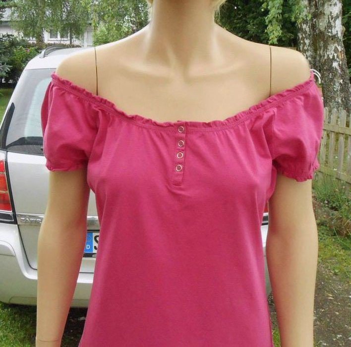 Süßes Long-Top 1 x getragen Fuchsia 38/40 SeXy Ausschnitt Stretch Baumwolle 