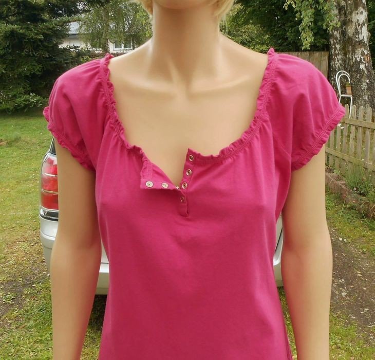 Süßes Long-Top 1 x getragen Fuchsia 38/40 SeXy Ausschnitt Stretch Baumwolle 