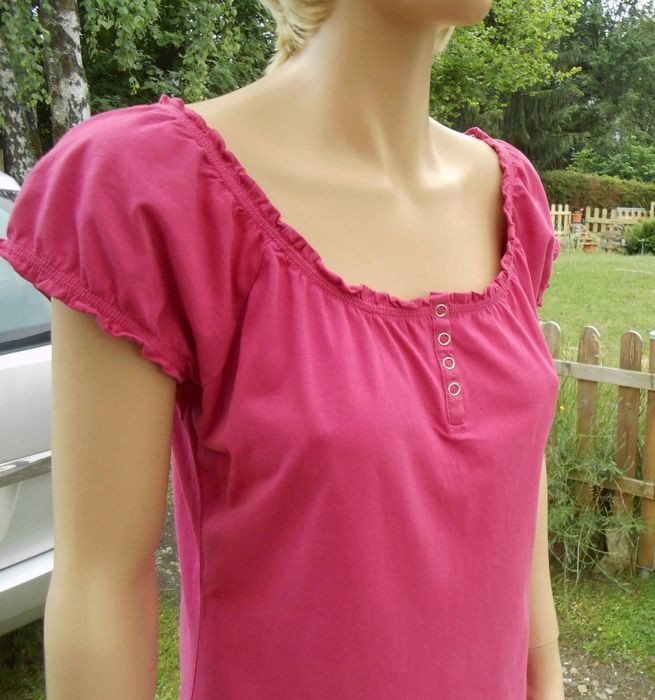 Süßes Long-Top 1 x getragen Fuchsia 38/40 SeXy Ausschnitt Stretch Baumwolle 