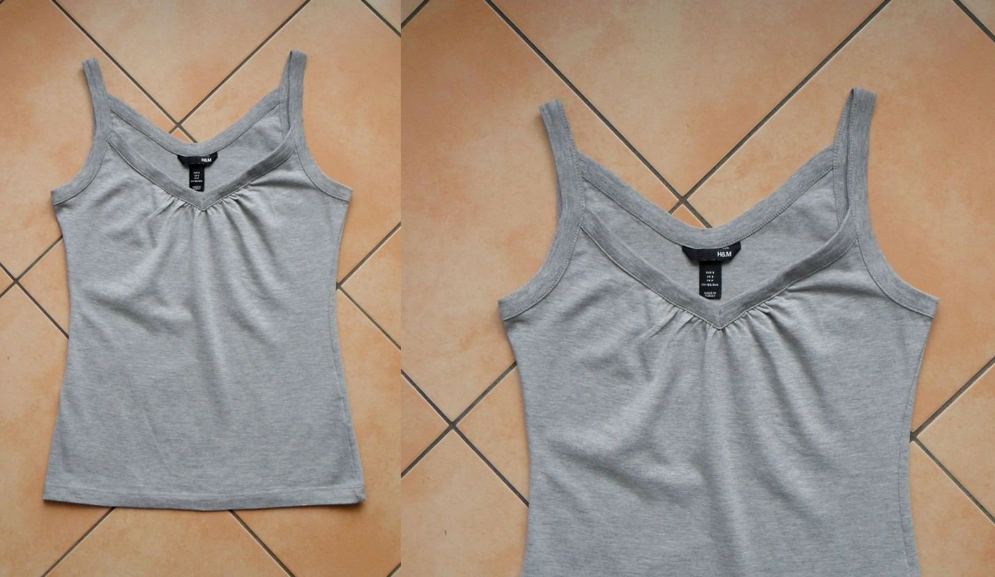 Neuwertiges H&M Top hellgrau Gr.S/36 V-Neck tailliert Spandex Stretch Baumwolle 