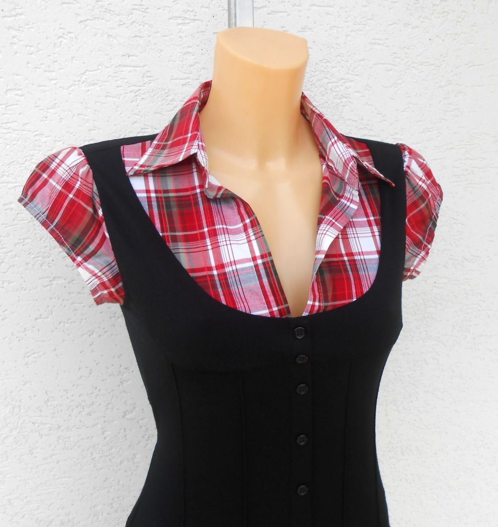 Blusen-Top Lagenlook Tally Weijl Totally Sexy 38 neuwertig schwarz kariert Stretch