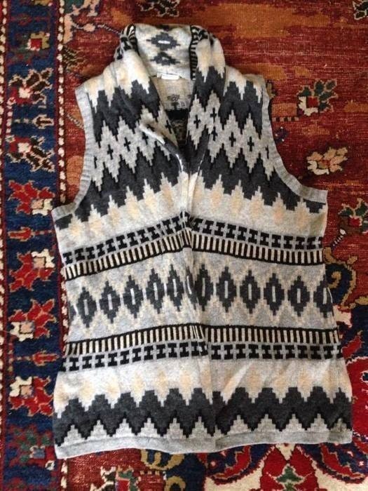 vintage Boho Strickweste Cardigan Weste L Blogger Norweger Strickjacke