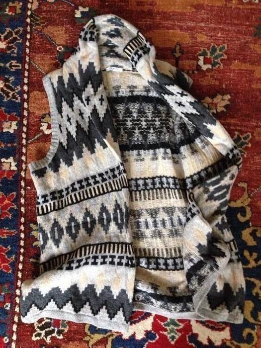 vintage Boho Strickweste Cardigan Weste L Blogger Norweger Strickjacke