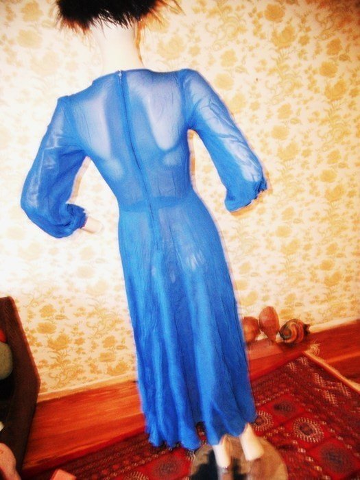 vintage transparent langes Kleid S Sommerkleid blau handmade