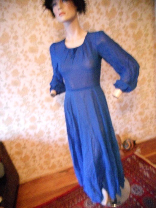 vintage transparent langes Kleid S Sommerkleid blau handmade