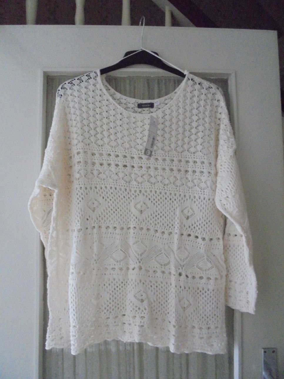 Yessica Pullover in Häkeloptik Lochmuster wollweiß mit Etikett Gr. XL