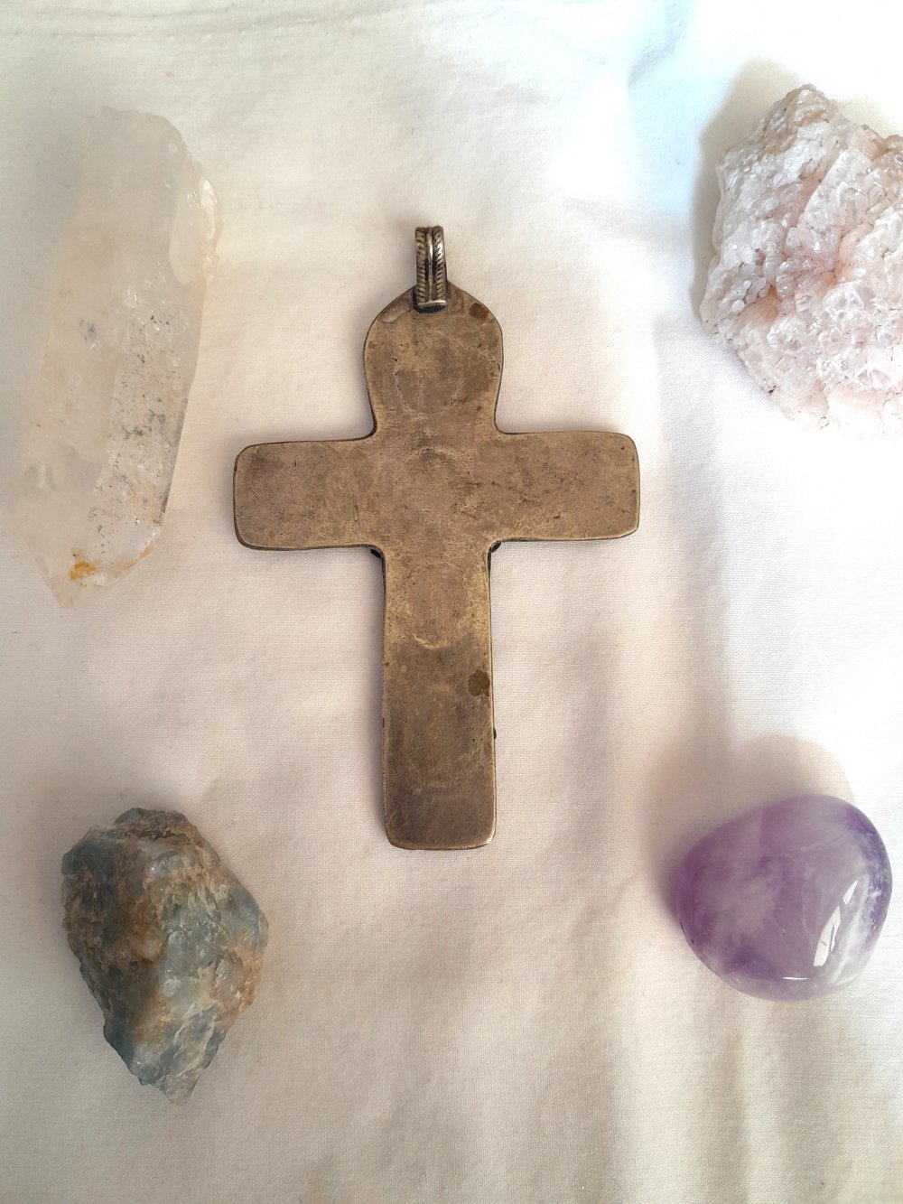 Ausgefallener, großer Vintage Kreuzanhänger mit Lapislazuli