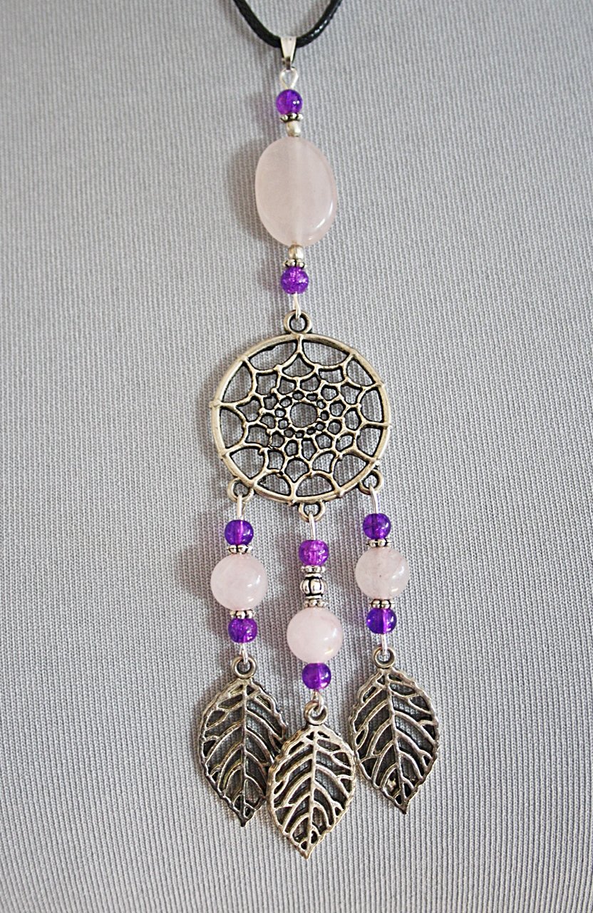 Wunderschönes, einzigartiges Traumfänger Collier mit Rosenquarz