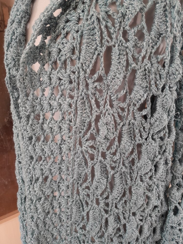 Schöne, wasserblaue Vintage Strickjacke mit Silberfäden, Gr.S/M