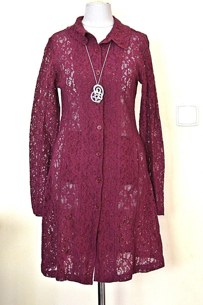 Schöne Vintage Longbluse aus Spitze, Gr.34/36