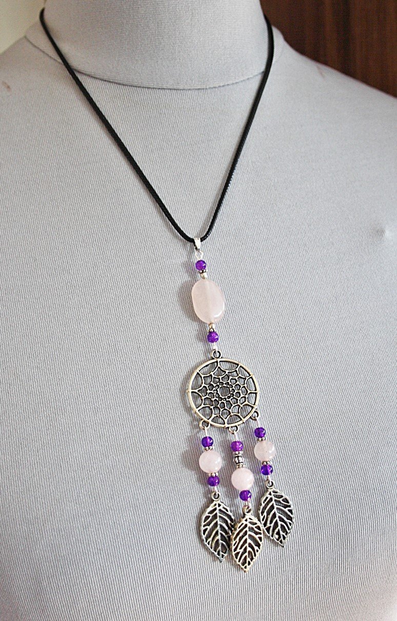 Wunderschönes, einzigartiges Traumfänger Collier mit Rosenquarz