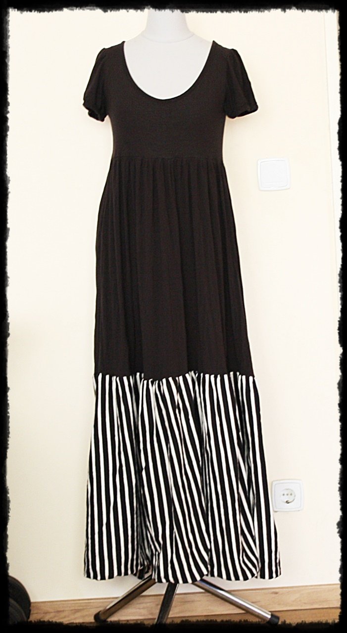 Wunderschönes, schwarz weißes Vintage Maxikleid, Gr.S