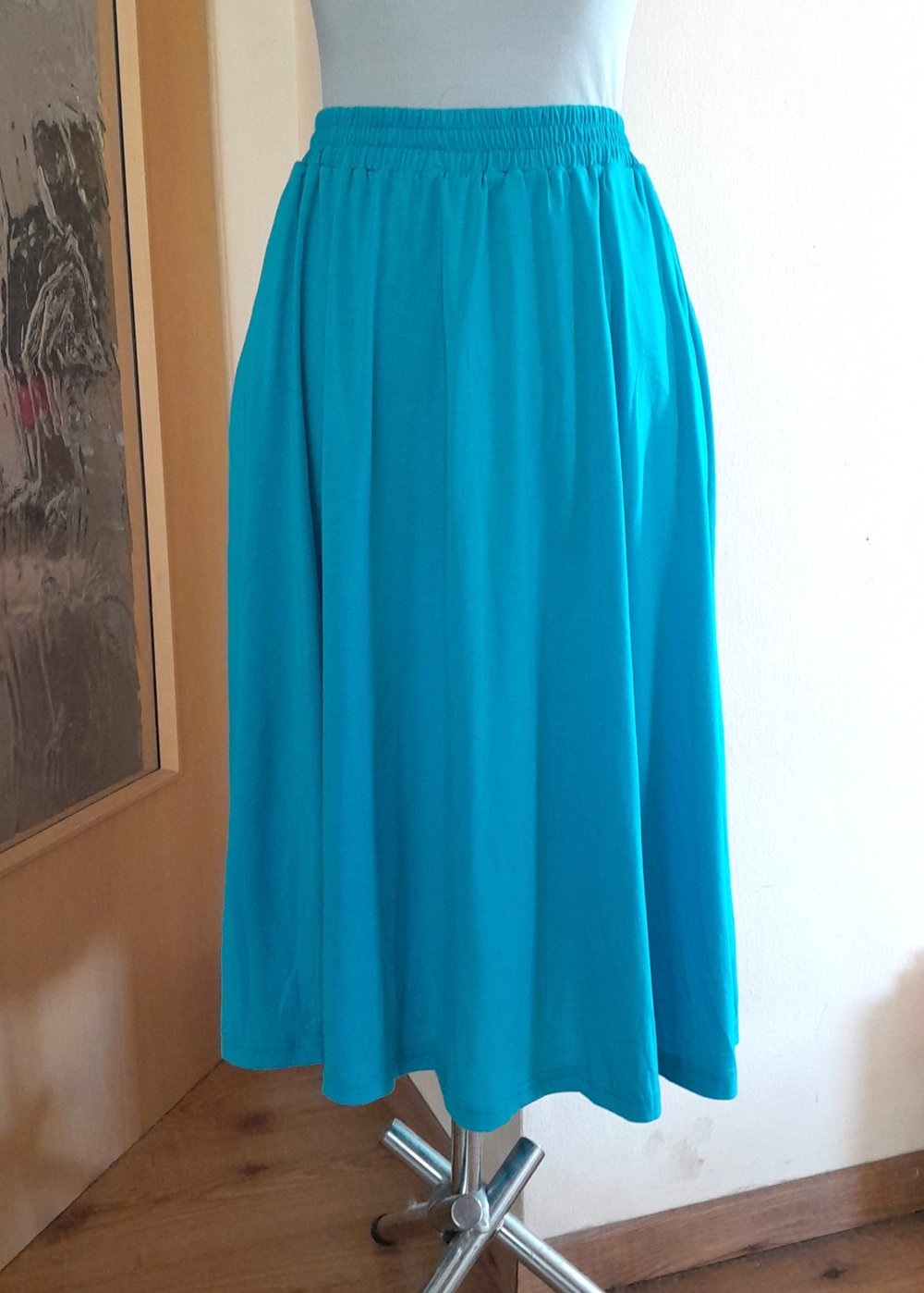 Wunderschöner High Waist Midirock in Türkis, Gr.S/M