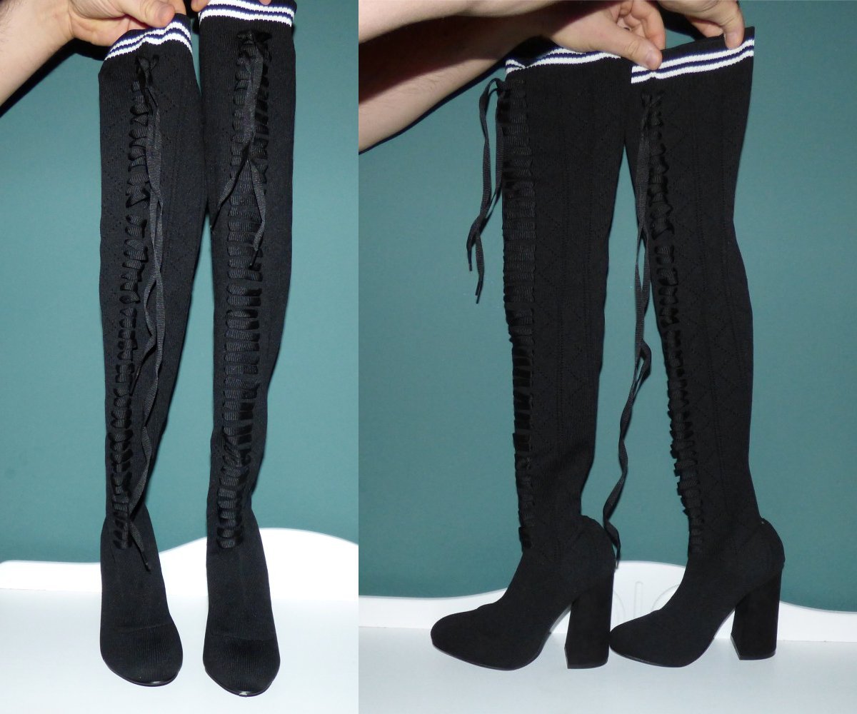 NEUE Sergio Todzi Overkneestiefel Overkneeboots Strickoptik Boots Gothic Gothik Winterstiefel Sockenstiefel Goa Hippie Boho Bohemian Ethno zu Herbstkleid Winterkleid Dark Mori Strega Witch witchy postapocalyptic Shabby Vintagestil Retro