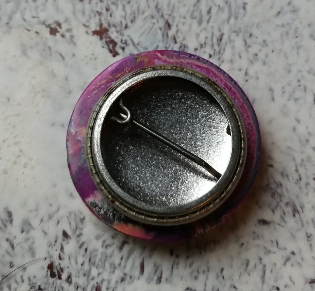 Brosche Kunst Handarbeit 90er Vintage! Customschmuck Decolletehalter Psychedelic Marmor Batik