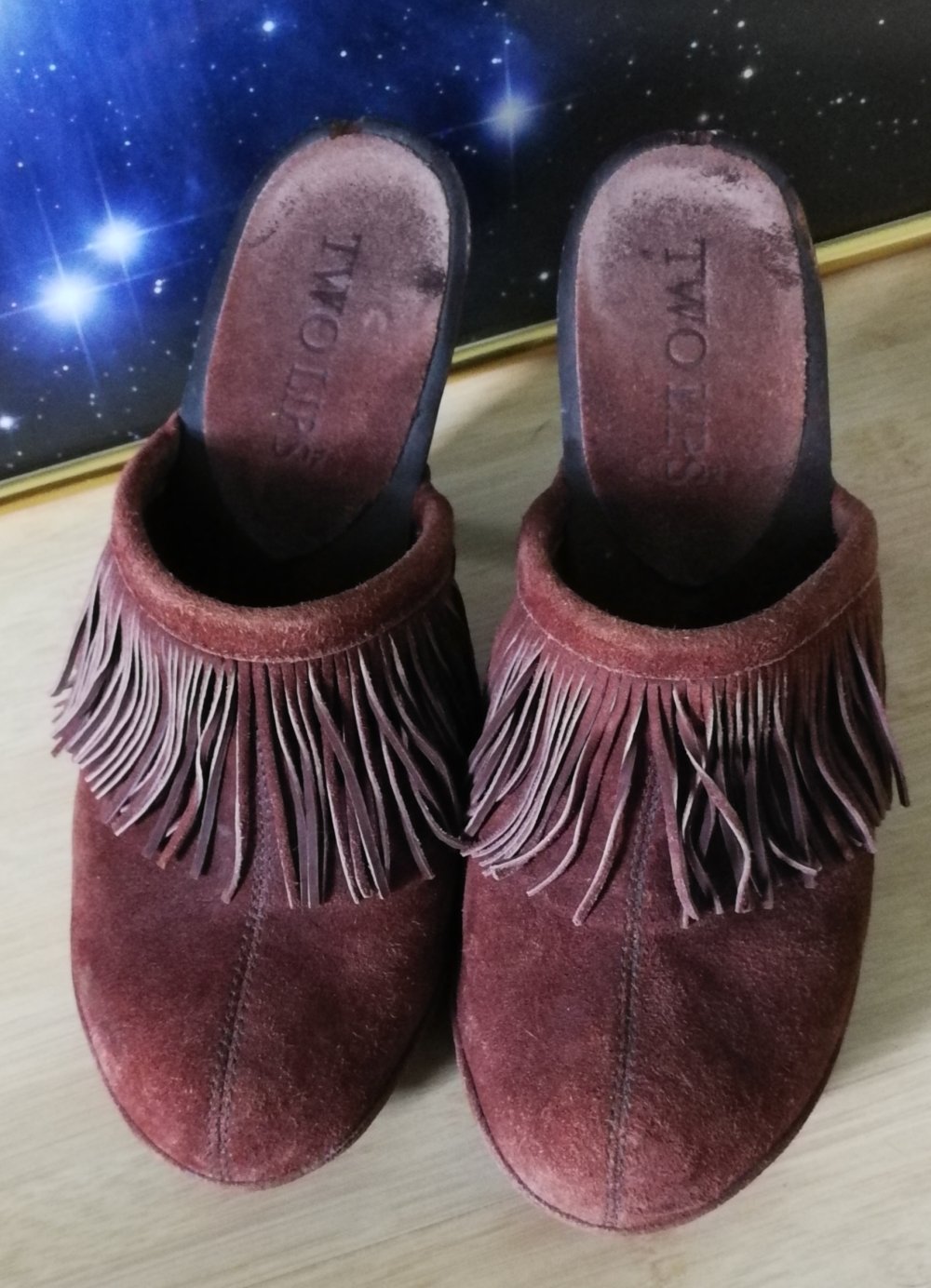 Designerschuhe Two Lips L. A. Plateau Holzstilettos High Heels Fransen vegan Wildlederimitat