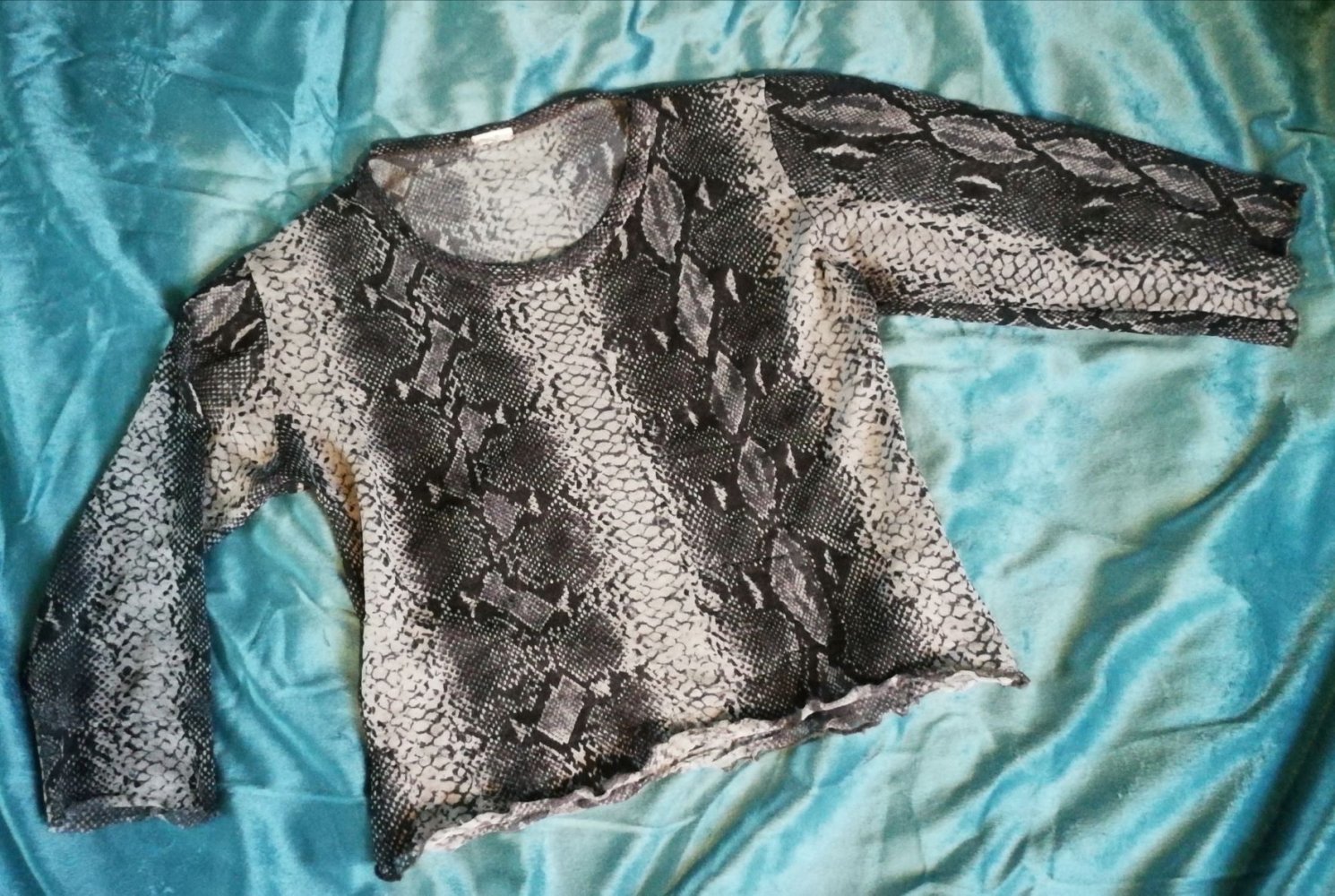 Netzshirt Snake Schlange Reptil kurzes Shirt semitransparent rockig True Vintage 90er Net