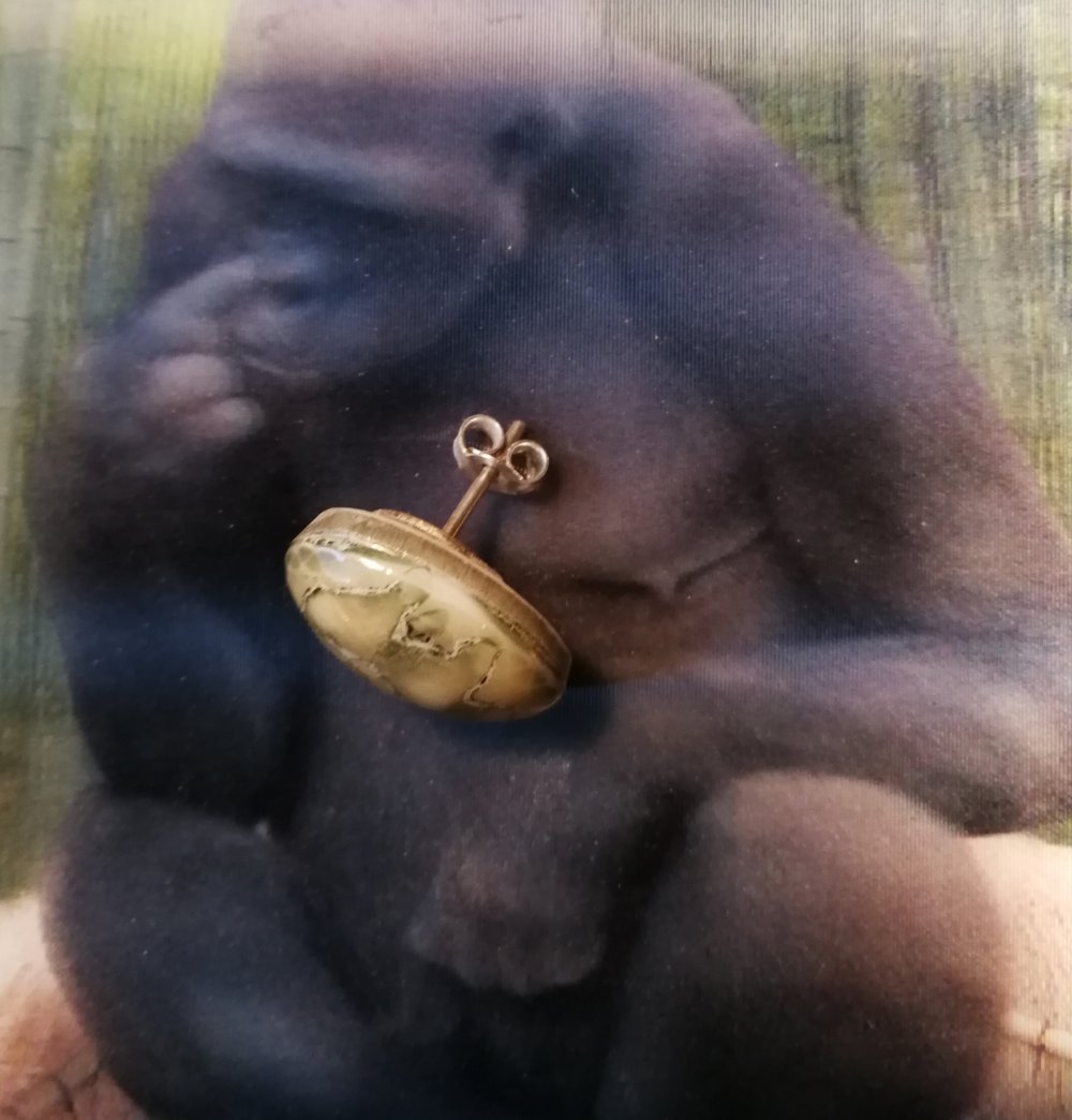 Ohrring Ohrstecker Solo Unikat Custom Designerschmuck Tunnel Marmor Batik kunstvoll 90er Vintage