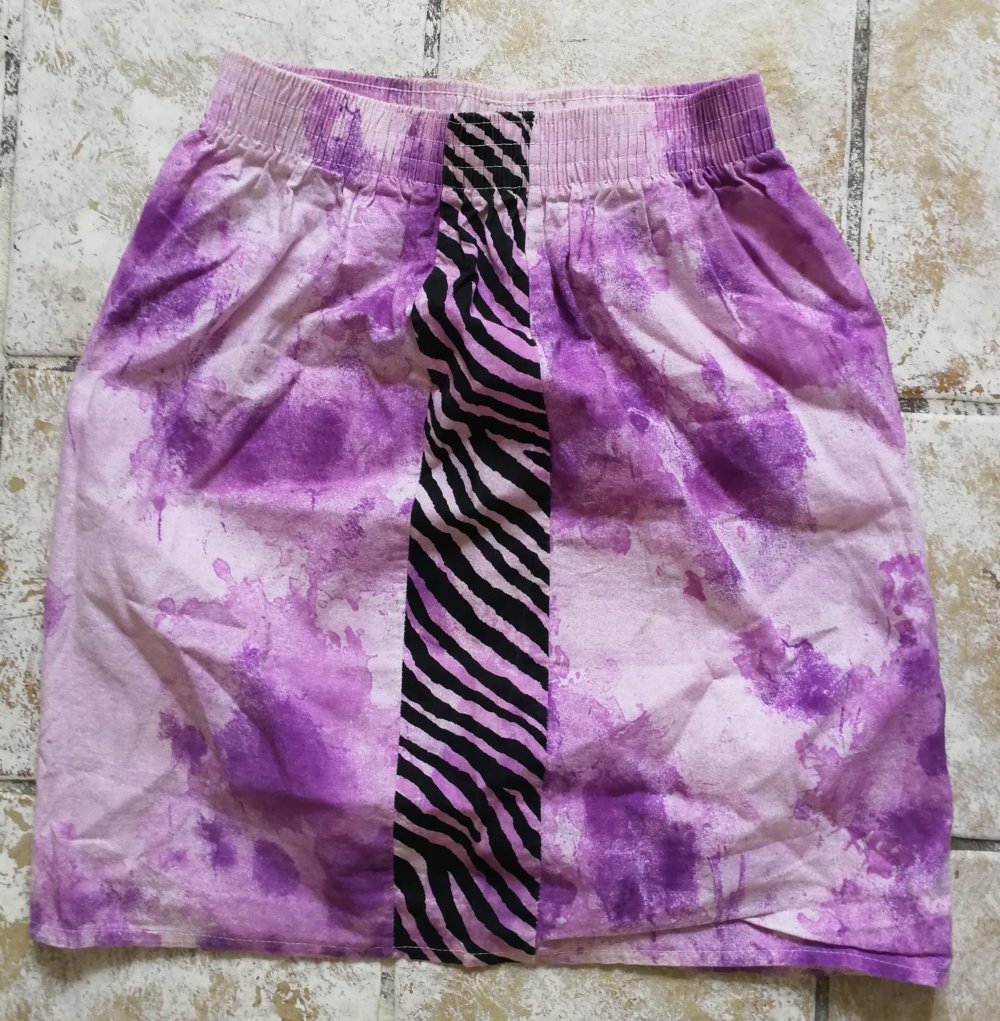 Minirock Batik Flieder Zebra 80er Vintage Original! Hippie Boho Metal Rockchick! BW Animalprint