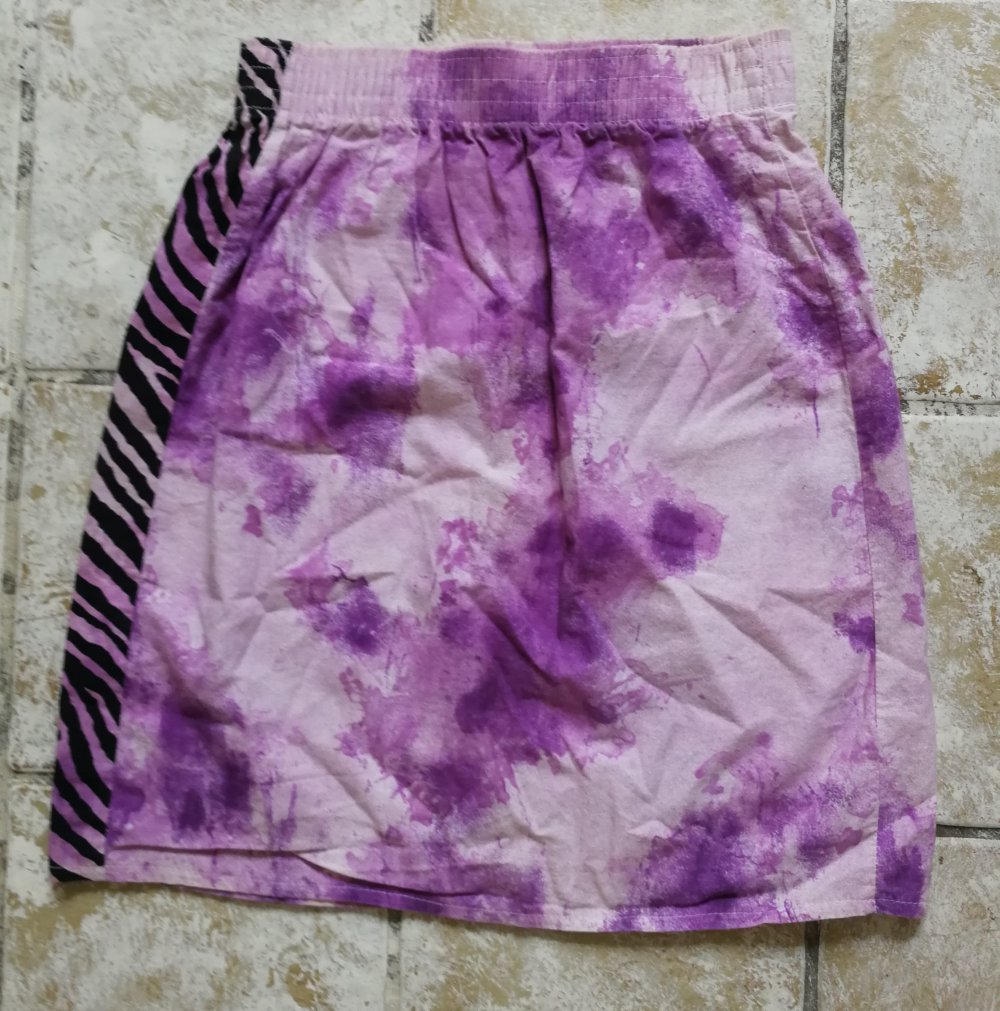 Minirock Batik Flieder Zebra 80er Vintage Original! Hippie Boho Metal Rockchick! BW Animalprint